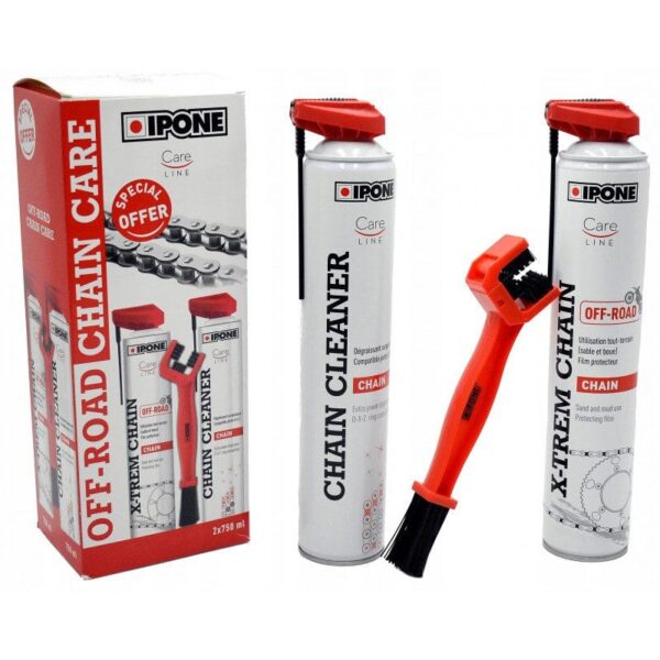 ZESTAW DO CZYSZCZENIA I SMAROWANIA ŁAŃCUCHA (2 X 750ML) ZE SZCZOTKĄ IPONE OFF ROAD CHAIN CARE – Oleje i Chemia smstickers