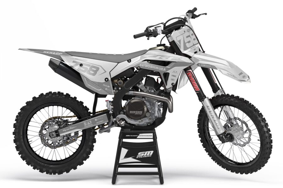 Szara okleina motocrossowa Honda CRF Decore 8 na motocyklu