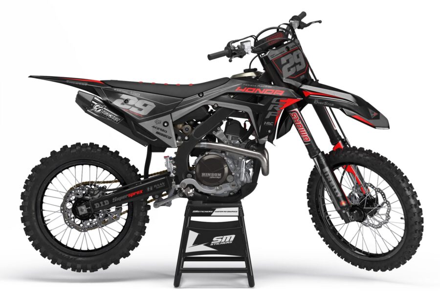 Szara okleina motocrossowa Honda CRF Decore 6 na motocyklu