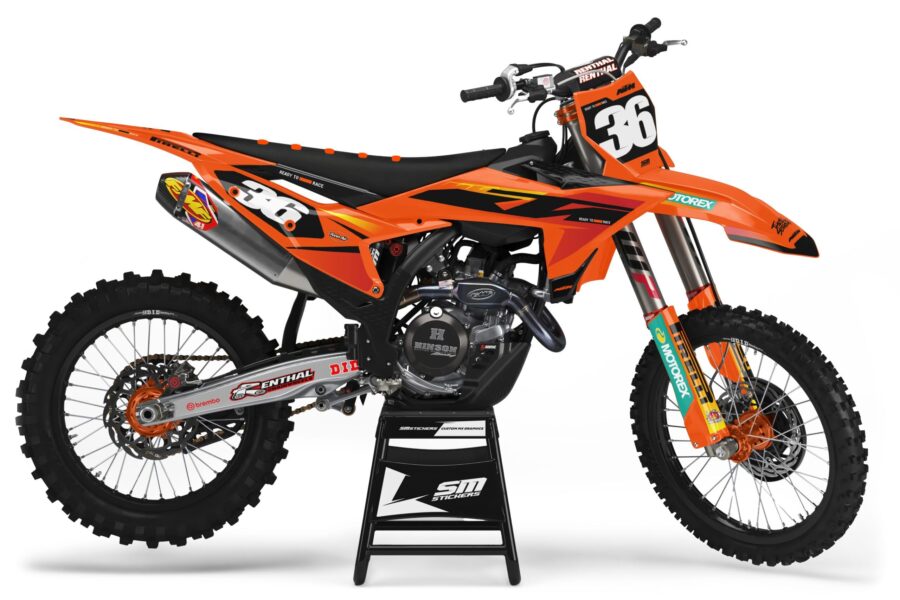Pomarańczowa okleina motocrossowa KTM Decore 17 na motocyklu