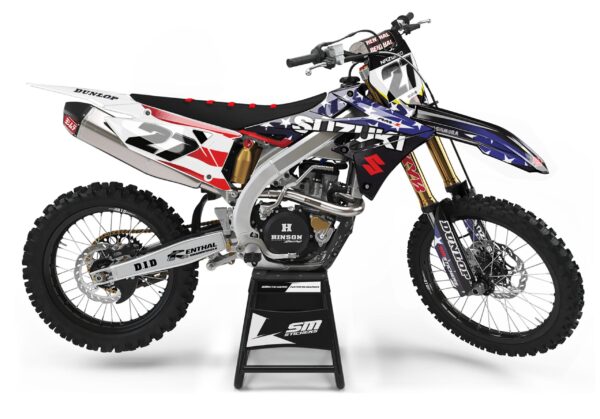 Czarna okleina motocrossowa Suzuki Decore 4 USA Black na motocyklu
